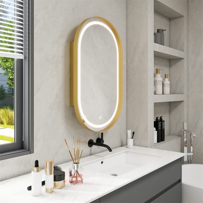 Oval Wall Mounted Medicine Cabinet Mirror Bathroom Mirror w/Storage