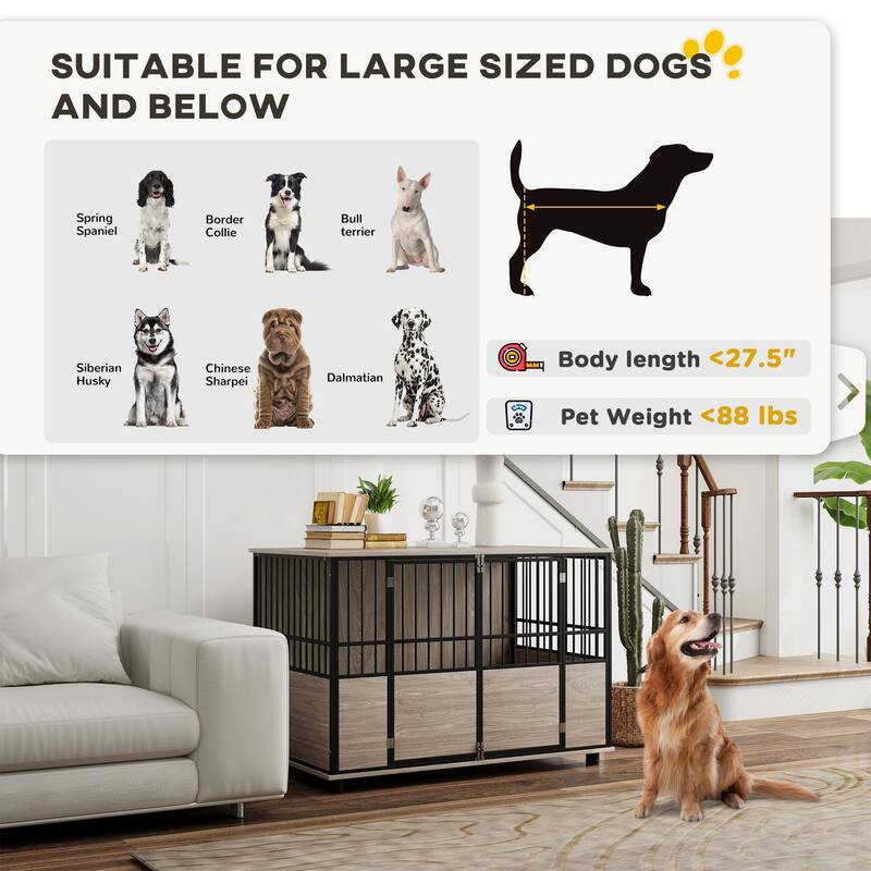 Decorative Dog Kennel Indoor End Table with Double Doors, Multi-Purpose Pet Crate for Small to Large Dogs up to 88 lb, 46"L