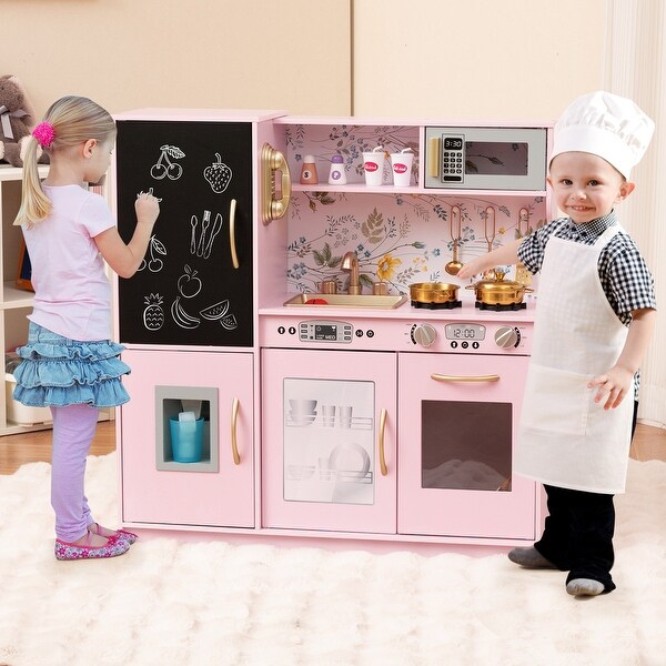 Light Pink Toddler Pretend Play Kitchen Set with Towel Rack and