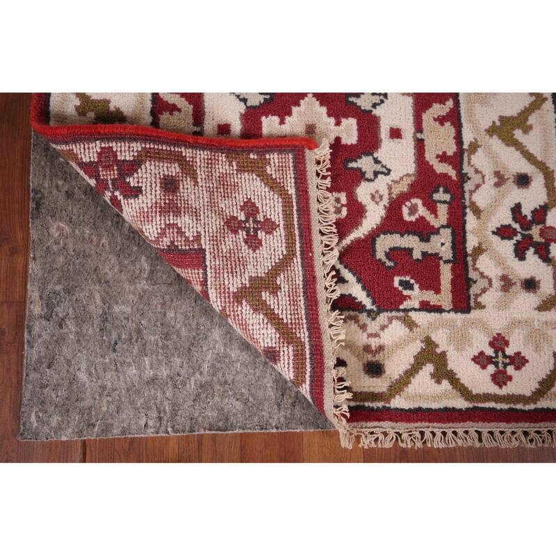 All-Over Red & Ivory Oushak Indian Runner Rug Handmade Wool Carpet - 2'6"x 9'9"