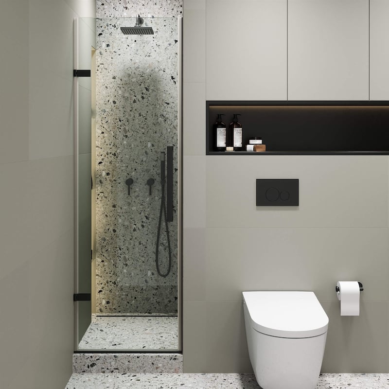 Fine Fixtures Hinged Clear Frameless Glass Shower Door Enclosure
