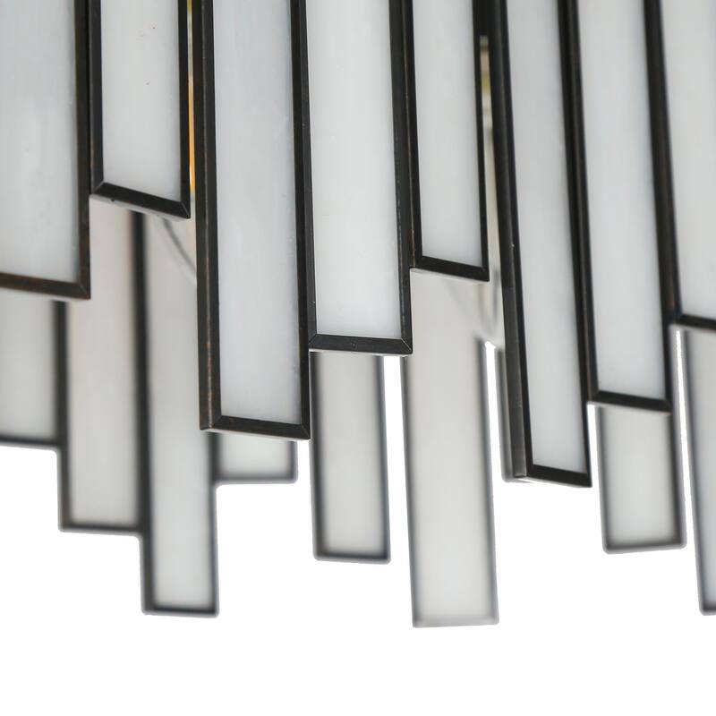 Tifany Modern Black 6-Light Linear Chandelier Glass Island Lights for Dining Room - 28.1''L x 9.2''W x 8.9''H