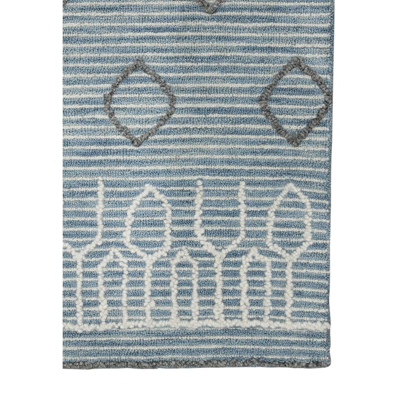 Bakari Lanmore Blue Hand-Hooked Wool Area Rug
