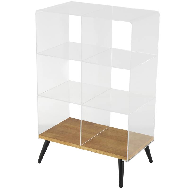 Acrylic Plastic 6 Section Shelving Unit with Wood Base and Black Metal Legs - Clear - Roche River Decor - Clear - 23"W,36"H