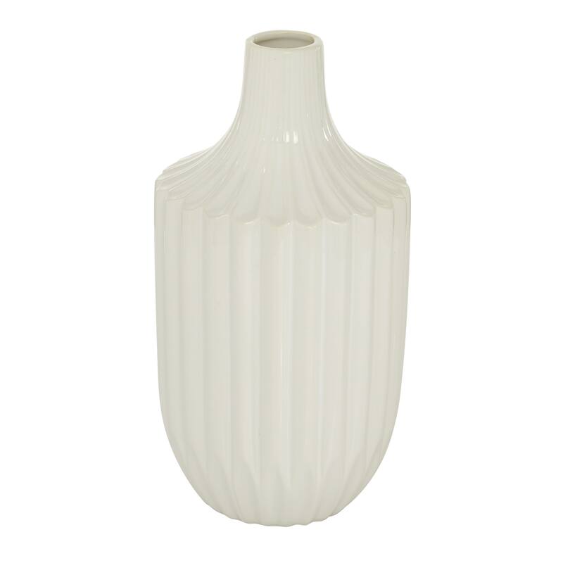 White Ceramic Fluted Decorative Vase