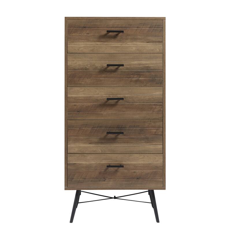 Stylish Spacious Dressing Drawer Storage Wardrobe with 5 Drawers, for Bedroom Hallway, Rustic Walnut