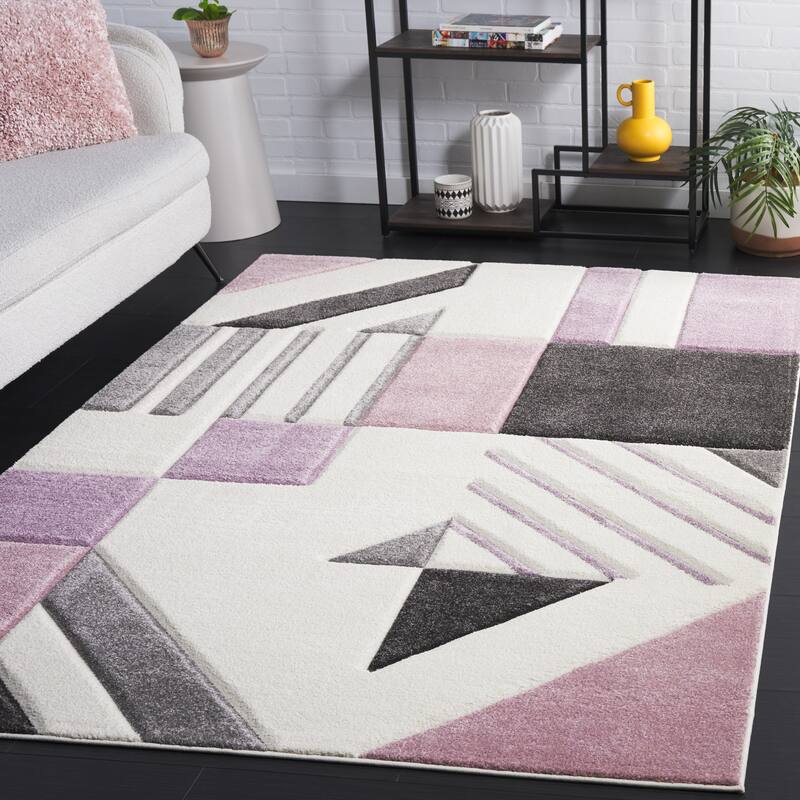 SAFAVIEH Hollywood Tatianna Mid-Century Modern Abstract Rug - 8' x 10' - Ivory/Purple - Rectangle