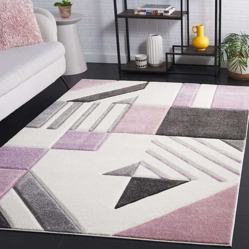 SAFAVIEH Hollywood Tzana Mid-Century Modern Abstract Rug - 8' x 10' - Ivory/Purple