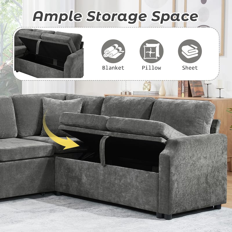 Roomfitters L-Shaped Sectional Sofa Bed with Sleeper and Hidden Storage Compartment for Living Room