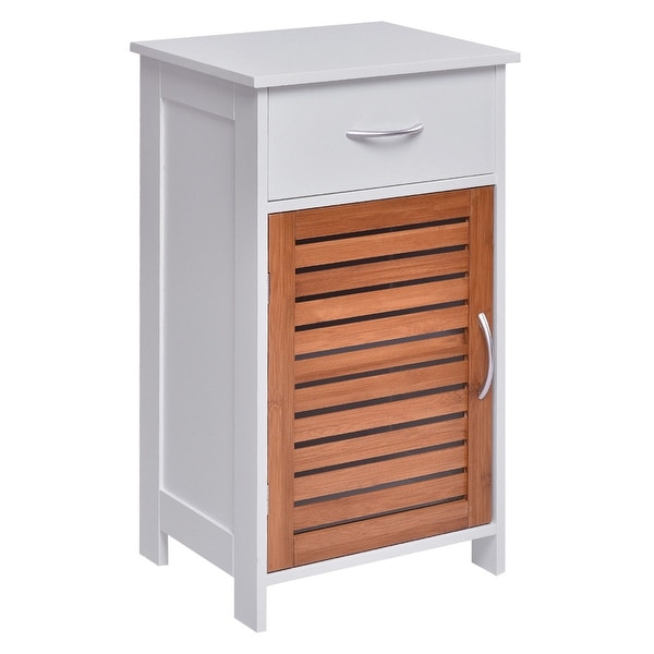 Gymax Floor Cabinet Standing Storage Wall Shutter Door Bathroom Organizer