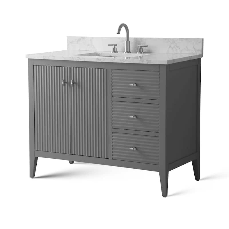 Vanity Art 42" Single Sink Bathroom Vanity Cabinet with Engineered Marble Countertop