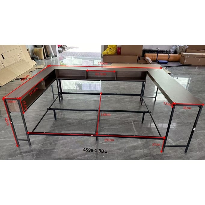 Full Size Corner Bed Frame with Bookcase, Storage Drawers, LED Lights, and Charging Station