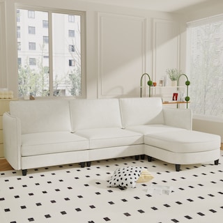 GDFStudio - Benjamin Spacious 3-Seater L-Shaped Sofa with Movable Ottoman and Storage Pockets