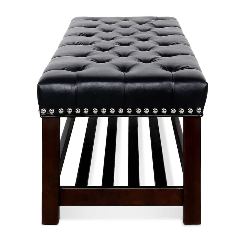 Wooden Base Upholstered Bench with Nails