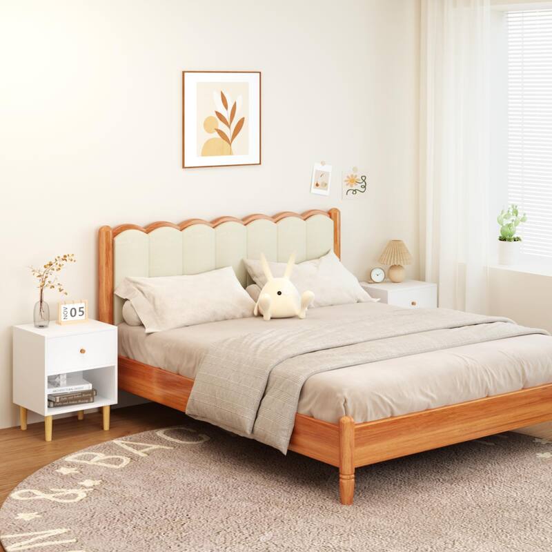 Modern Sofa Side Table Nightstand with Drawer, Bedroom Bedside Table Storage Cabinet with Open Shelf