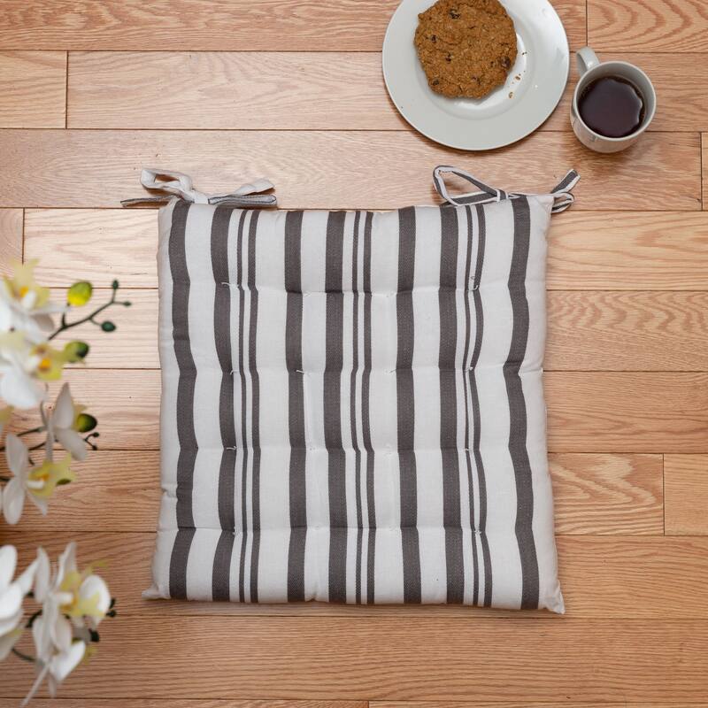 Fabstyles Tufted Set of 4 Broadway Stripe Cotton Chairpads with Ties - 16x16