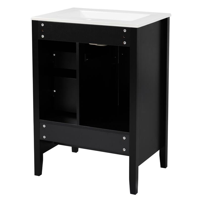 24 inch Bathroom Vanity with Sink, One Cabinet with Soft-closing Door, 3 Soft-closing Drawers, Retro Metal Handles
