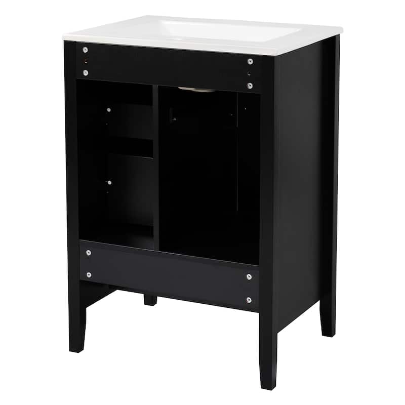 Roomfitters Bathroom Vanity with Sink, Single Cabinet with Soft-closing Door and Three Soft-closing Drawers, Retro Handles