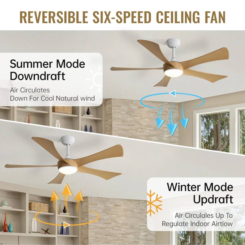 52" Indoor Noiseless Ceiling Fan with Integrated LED Light and Remote - 52 inches