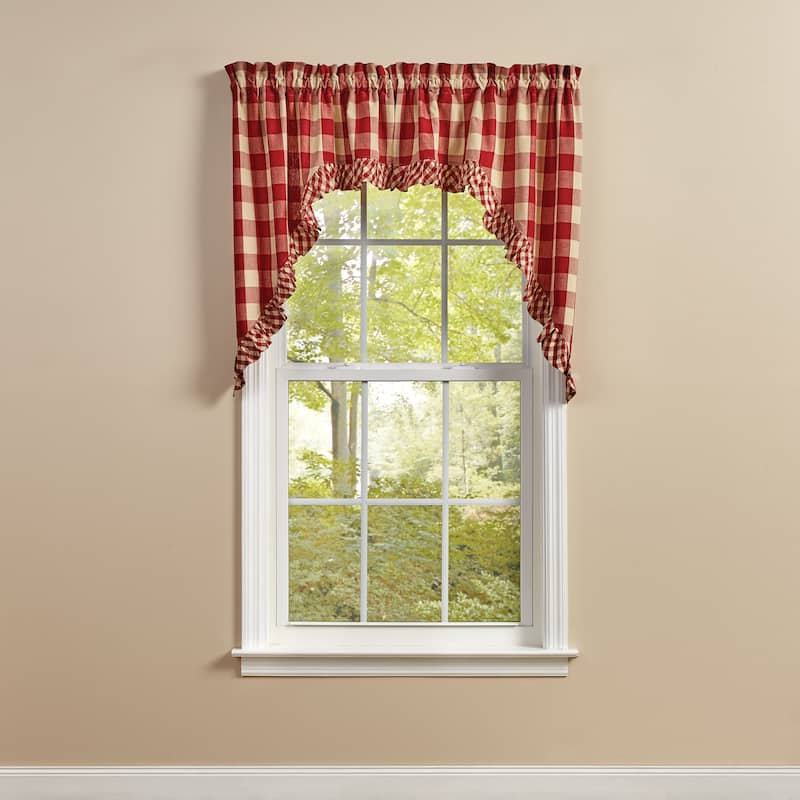 Park Designs Buffalo Check Ruffled Garnet Swags 72" x 36" - 72" X 36"