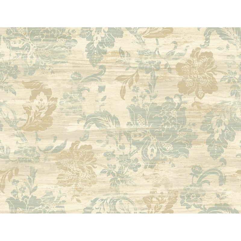 Seabrook Designs Zavala Floral Unpasted Wallpaper - 27 in. W x 27 ft. L - Metallic Cream & Santorini Blue