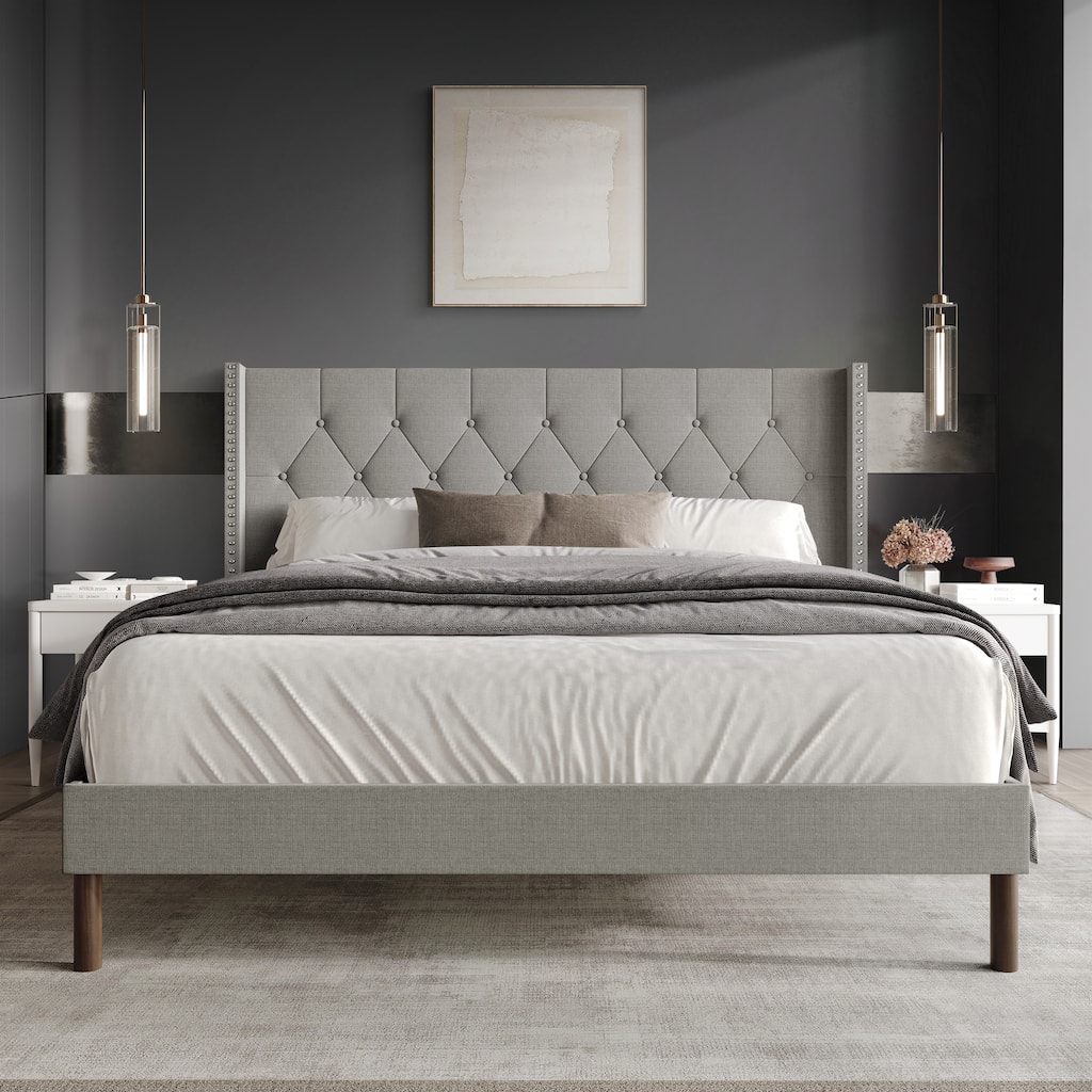 CraftPorch Elegance Wingback Linen Upholstered Bed