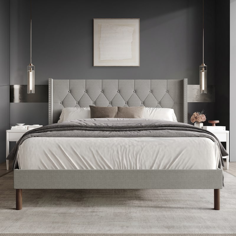 CraftPorch Elegance Wingback Linen Upholstered Bed