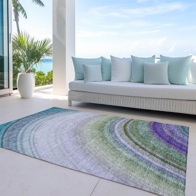 Machine Washable Indoor/ Outdoor Chantille Abstract Wave Rug