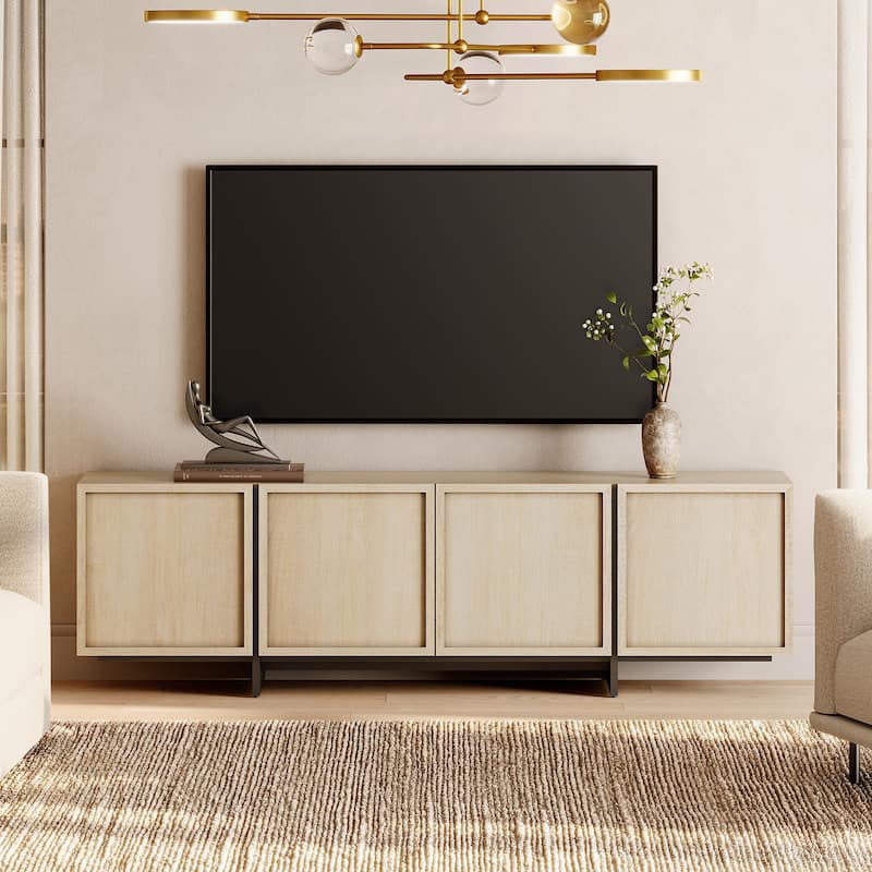 WAMPAT TV Stand with T-Shaped Legs, Modern Entertainment Center with 4 Storage Cabinets, Media Console TV Table for Living Room