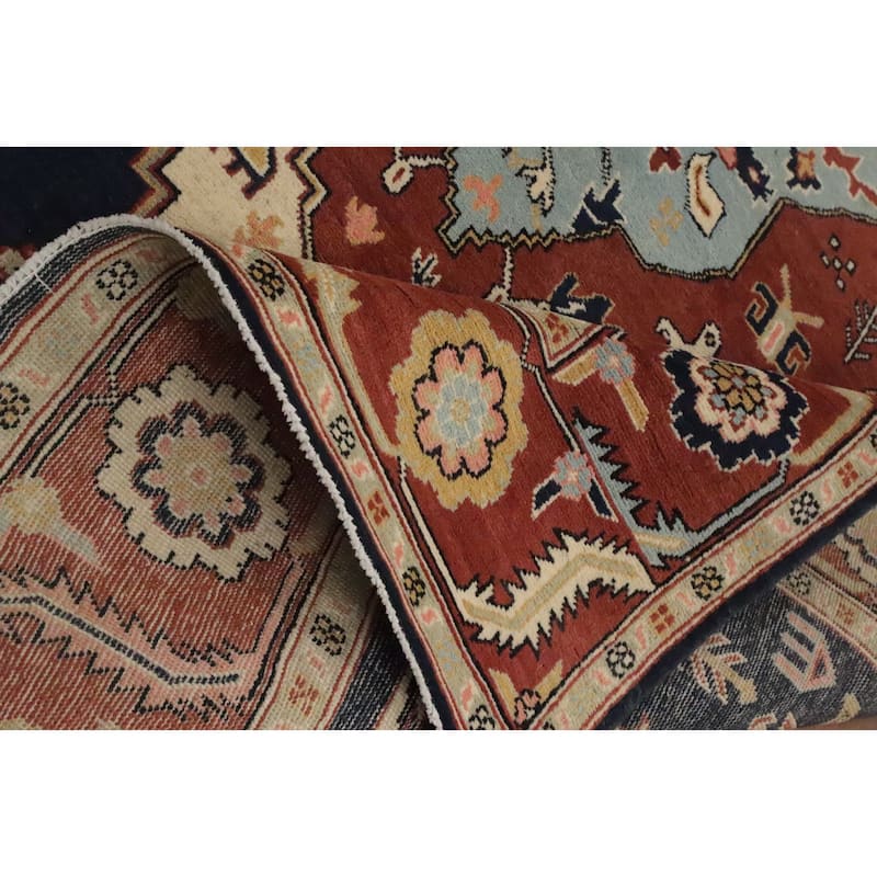 Hand Knotted Oriental 100% Wool Carpet Traditional Medallion Oranges & Rust Heriz (serapi) Area Rug - 8' 11'' X 6' 1''
