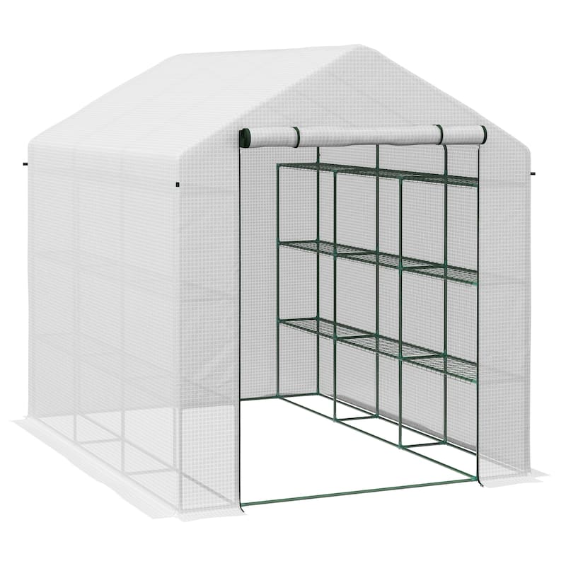 Outsunny Walk-in Greenhouse for Outdoors with Roll-up Zipper Door - White
