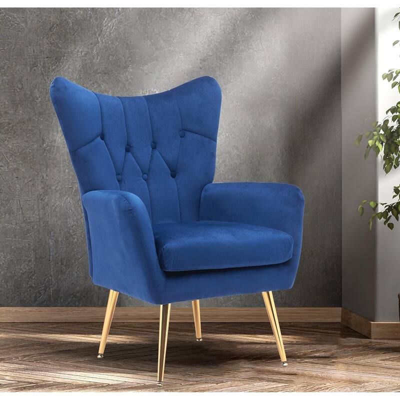 Modern Chic Mid-Century Velvet Accent Armchair Button-Tufted Wingback Design with Gold Flared Legs