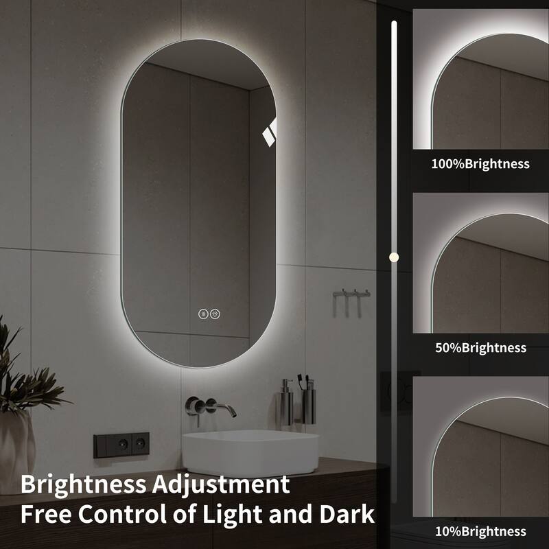 48*24 inch Smart Wall Mounted LED Touch Screen Anti-fog Mirror Bathroom Mirror, Barber Shop Mirror - Antique Silver