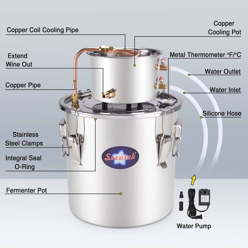 Alcohol Still Water Alcohol Distiller Spirits Kit, Home Brew Wine Making Kit Oil Boiler Stainless Steel 2 Pots