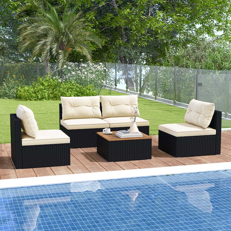 Costway 5 Piece Outdoor Furniture Set with Seat & Back Cushions Acacia - See Details