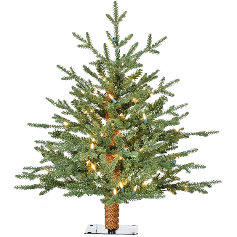 Fraser Hill Farm 2-Ft. Green Alpine Porch Accent Tree with Warm White LED Lights, Set of 2