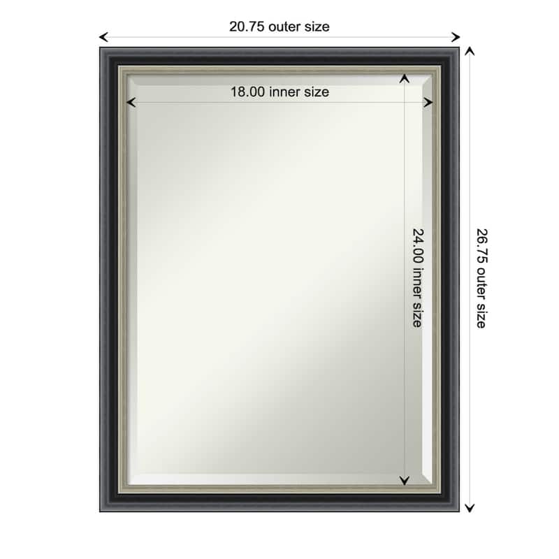 Theo Black Silver Beveled Wood Framed Bathroom Vanity Wall Mirror - Theo Black Silver - Glass Size 18x24