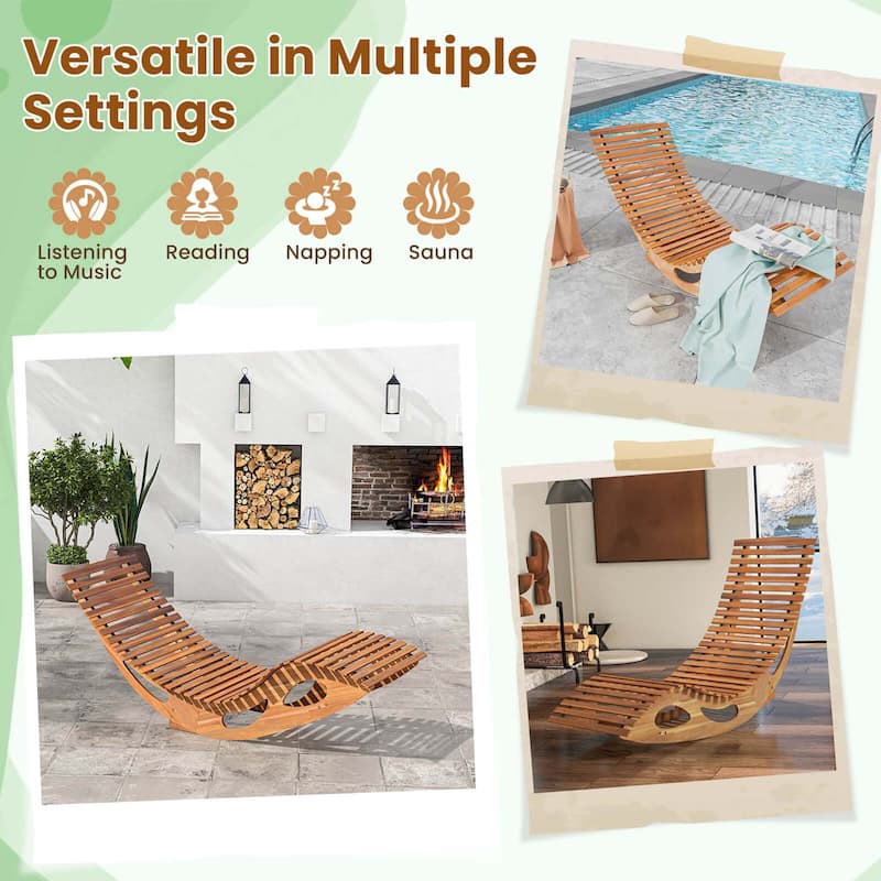 Costway Outdoor Chaise Lounge with High Back Slatted Seat Stopper - See Details