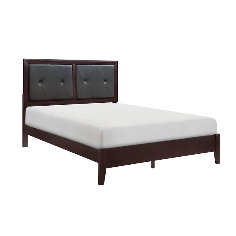 Queen Size Faux Leather Upholstered Bed with Button-Tufted Headboard in Espresso Finish