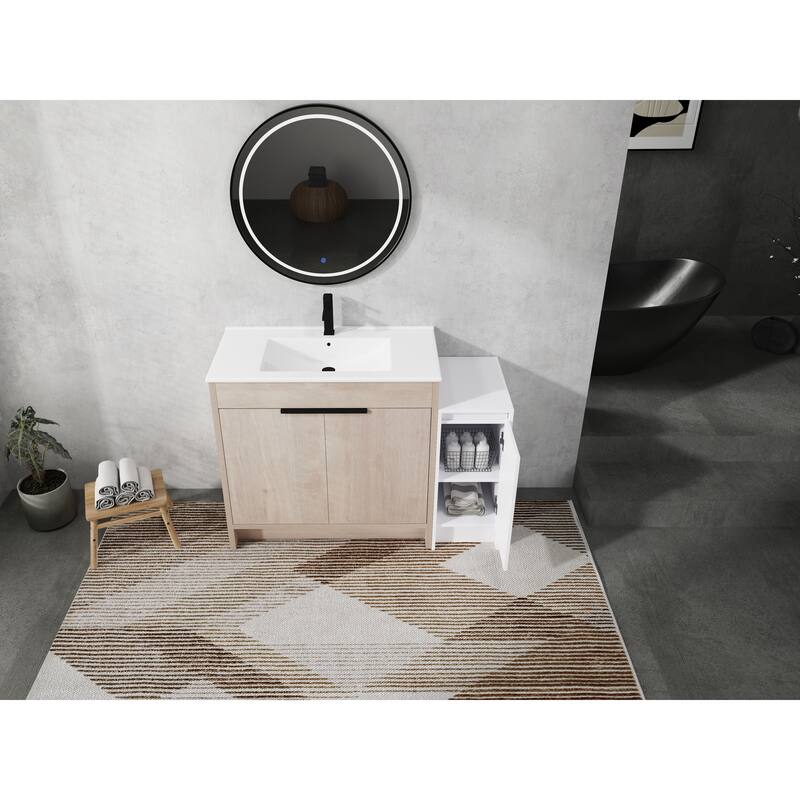 72" Freestanding Bathroom Vanity Set with Adjustable Storage Cabinets, Black Ceramic Sink