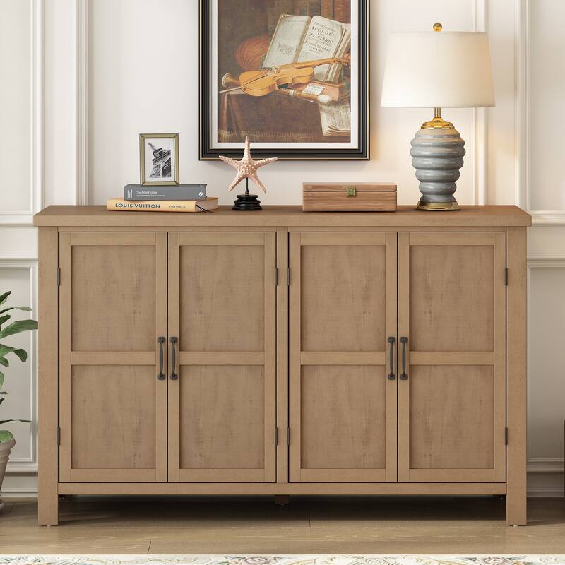 4-Door Storage Sideboard with Adjustable Shelves and Retro Atimon Handles ,Ample Storage,Pinewood Legs - Wood