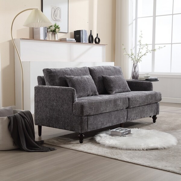 Gray Chenille Fabric Loveseat Sofa 2 Seater Upholstered Sofa Chair