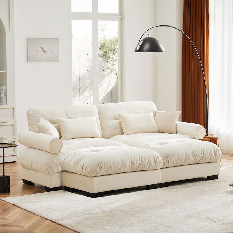 Modern Sectional Couch Comfortable Upholstered Sofa Set with Lumbar Pillow and Throw Pillow for Living Room