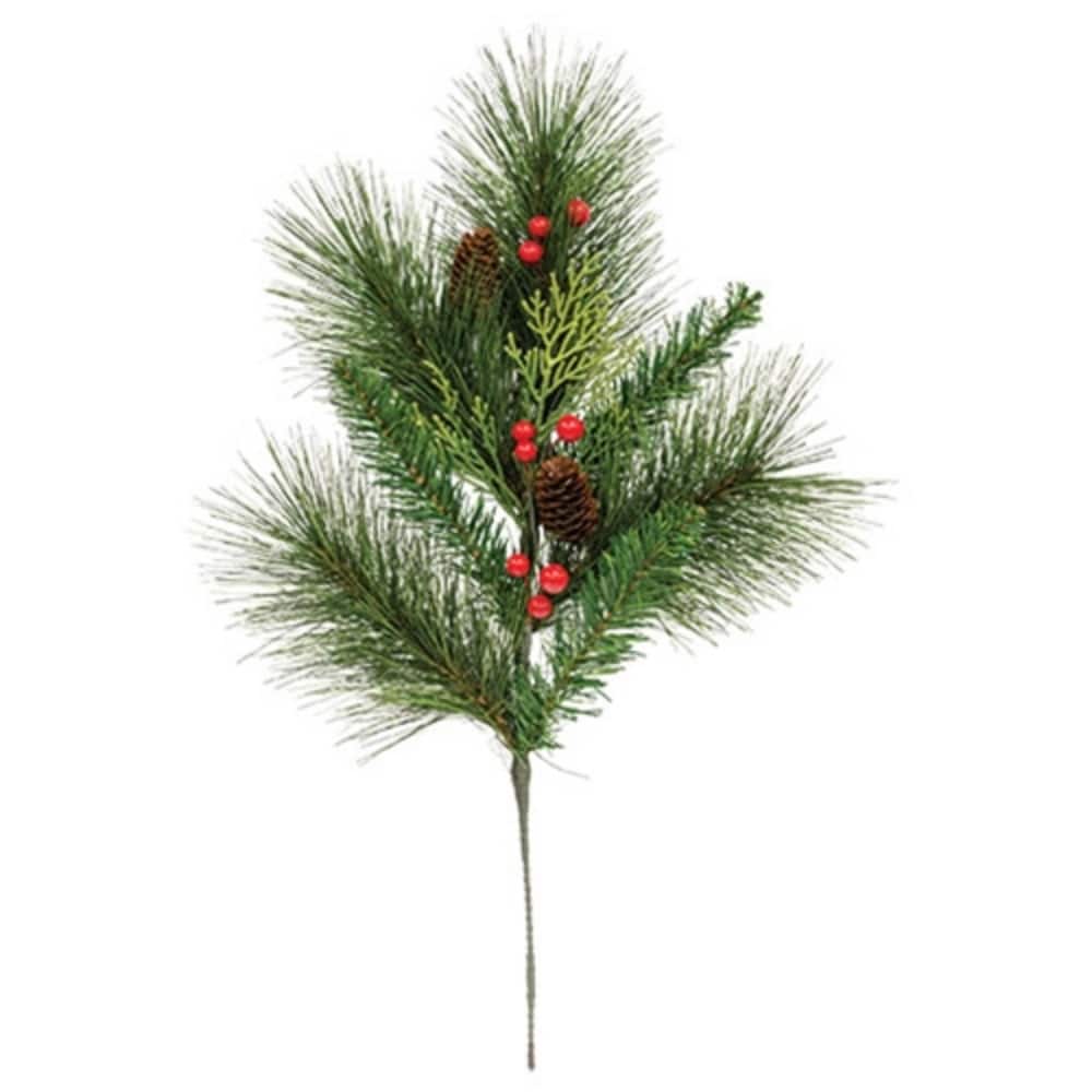 20" Long Needle Pine & Cedar Spray with Red Berries and Pinecones for Holiday and Winter Decor - 20" H x 12" W x 3" D