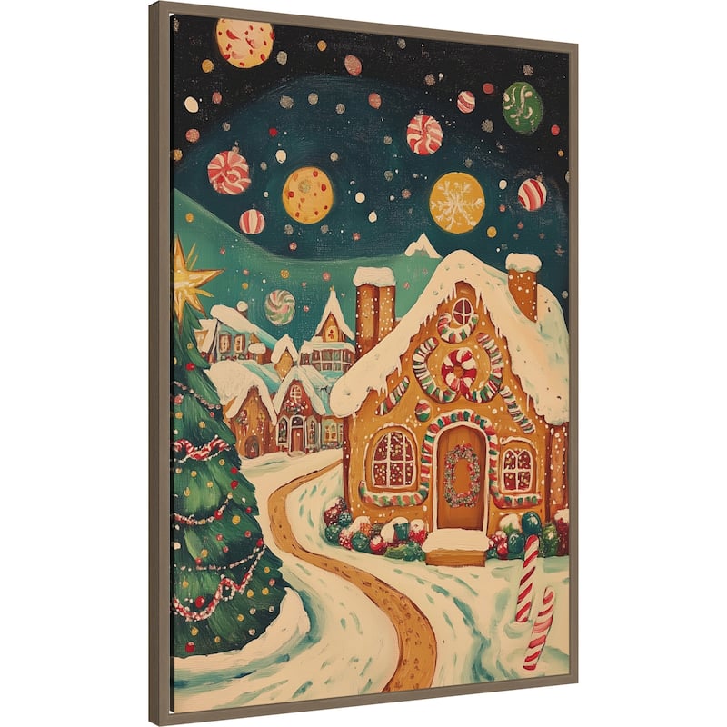 Gingerbread Town by Melloi Art Prints (23 x 33 in.), Framed Canvas Wall Art Print - Sylvie Dark Gold