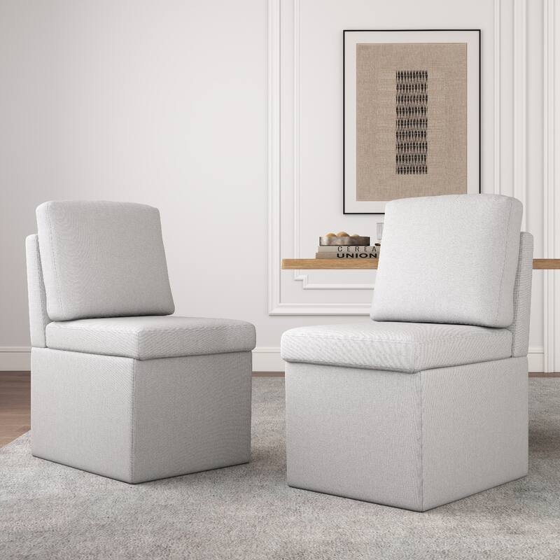 Upholstered Dining Chair with Under Seat Storage- Armless - Set of 2 - Grey