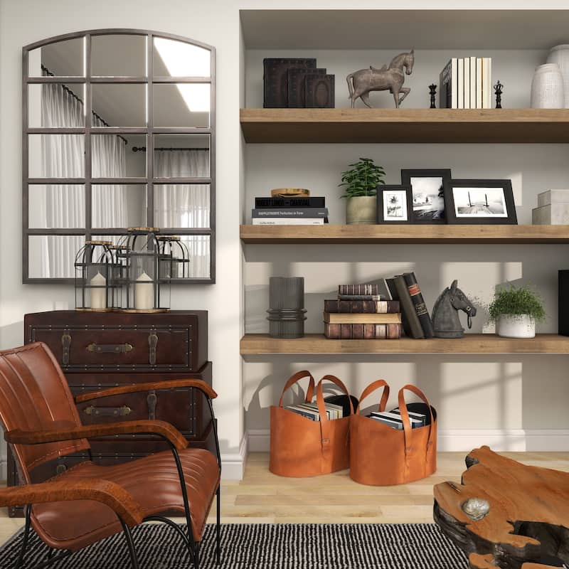 Leather Handmade Box Style Single Slot Magazine Holder with Curved Handles - Set of 2 Brown - Roche River Decor