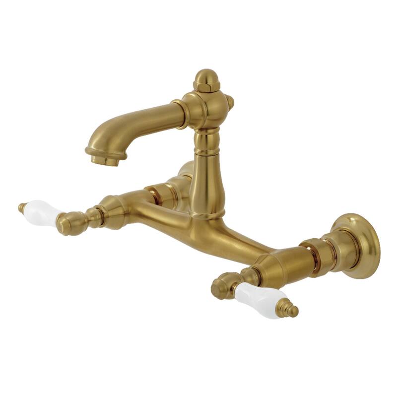 Kingston Brass English Country Two-Handle 2-Hole Wall Mount Bathroom Faucet - Brushed Brass