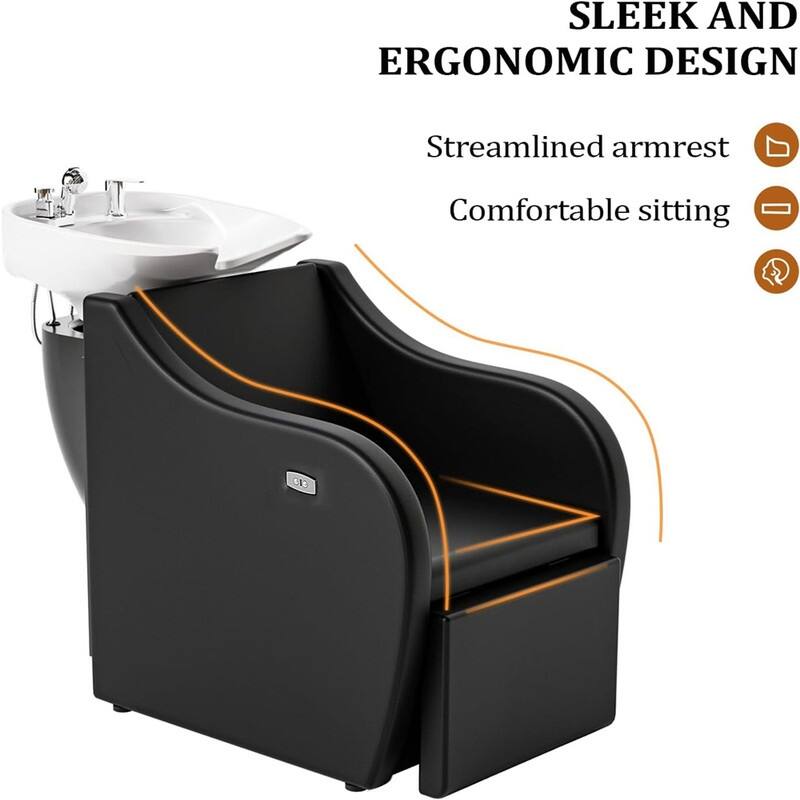 Shampoo Bowls for Salon Electric Shampoo Chair with Reclining Legrest and Tilting Porcelain Shampoo Sink - N/A