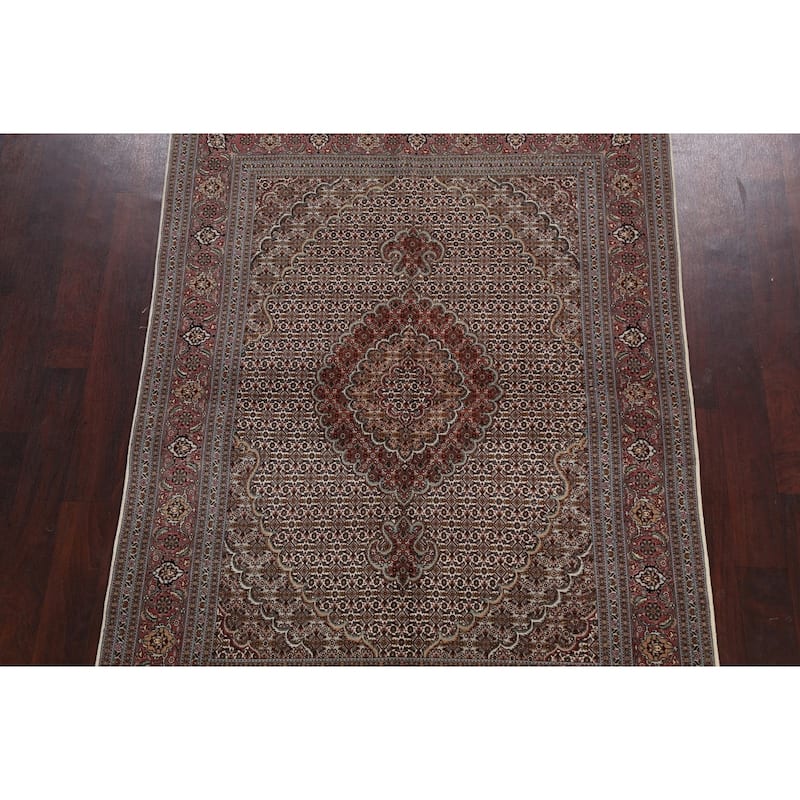 Wool/ Silk Vegetable Dye Tabriz Mahi Persian Area Rug Handmade Carpet - 5'0" x 6'9"